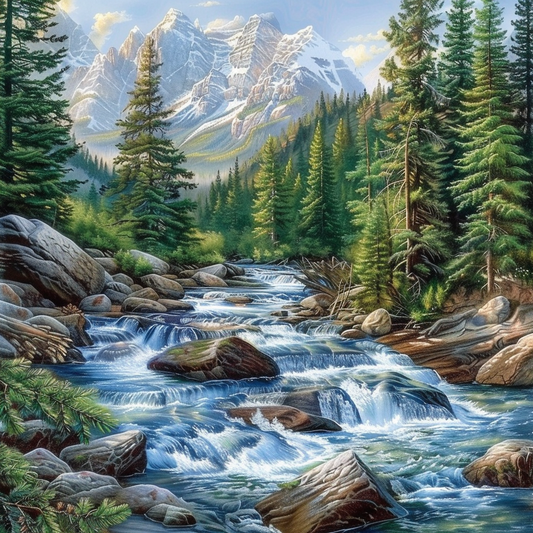 River flowing over rocks - Diamond Painting