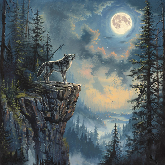 Loup solitaire - Peinture au diamant