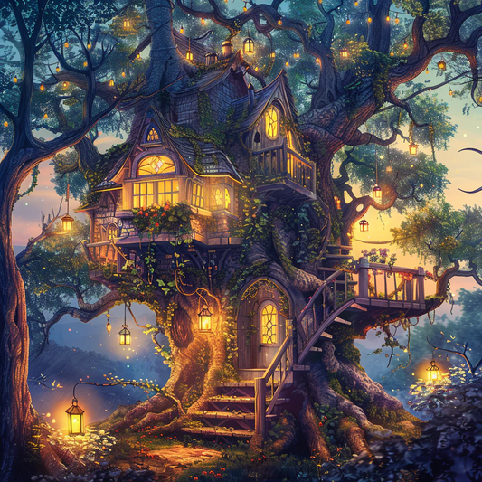 Maison dans les arbres fantastiques - Peinture au diamant