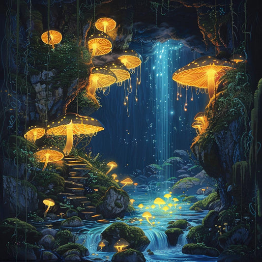 Fairy House Forest At Night - Diamond Painting