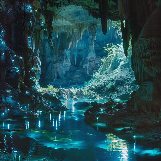 Eine Höhle mit Wasser und Stalaktiten - Diamond Painting