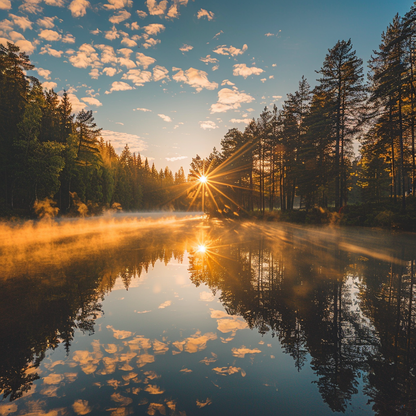 Serene Lake Sun - Diamond Painting