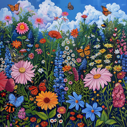 Belle prairie de fleurs - Peinture au diamant