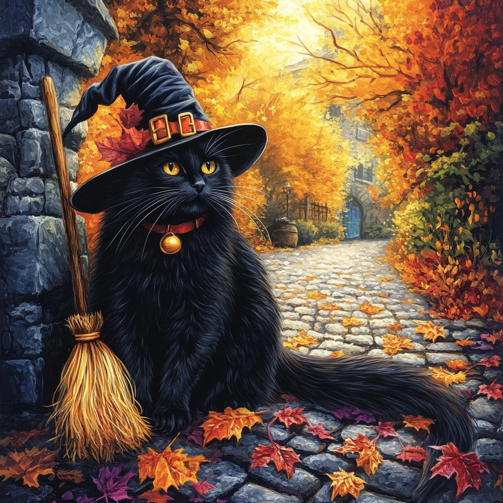 Witchs Hat and Broomstick - Diamond Painting