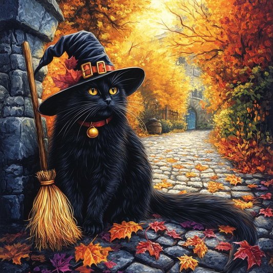 Witchs Hat and Broomstick - Diamond Painting