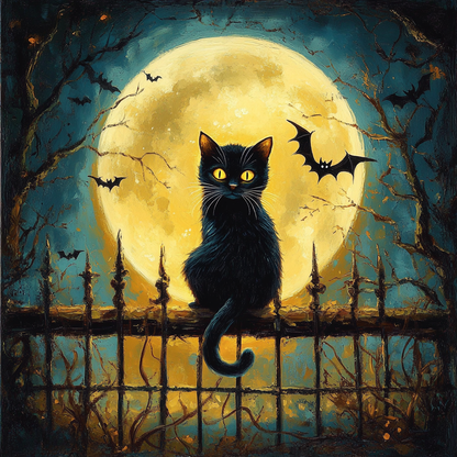 Black Cat with Glowing Eyes - Diamond Painting