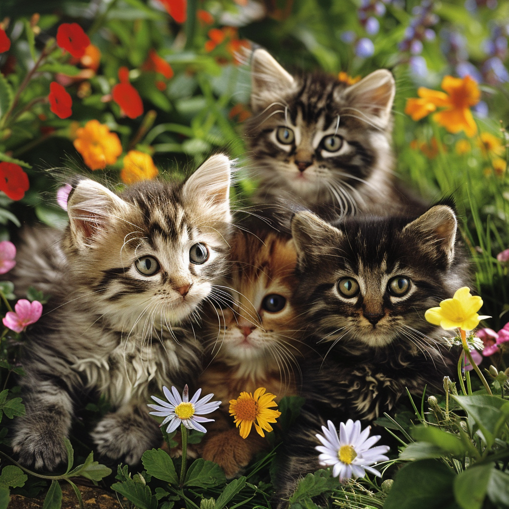 Kittens Playing in Garden - Diamond Painting