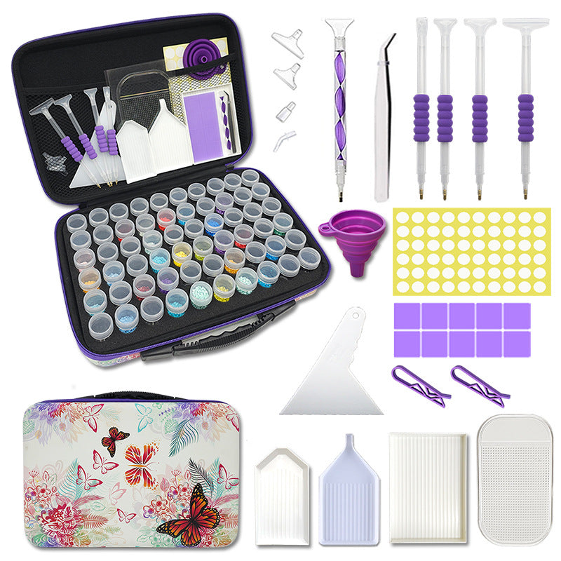 Tragbare Aufbewahrungsbox für DIY-Diamantmalerei-Werkzeuge, 60 Stück, weiße Schmetterlings-Drucktasche