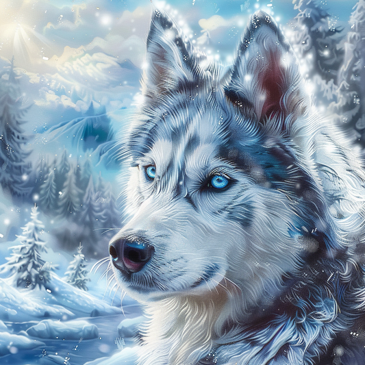 A wolf with blue eyes - Diamond Painting