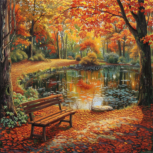River with leaves floating - Diamond Painting
