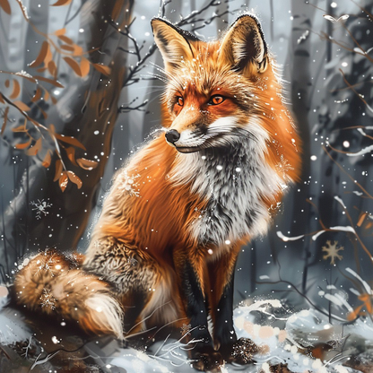 A fox in a snowy forest - Diamond Painting