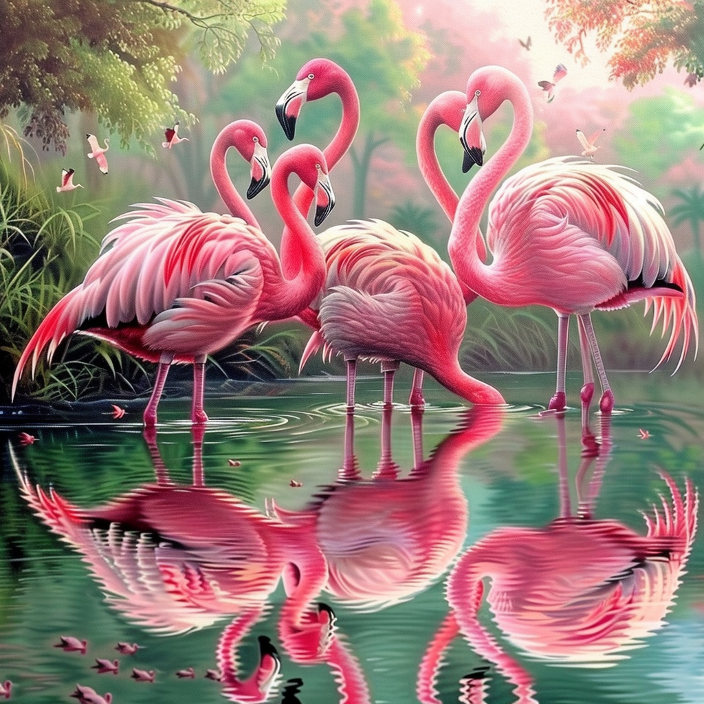 Replace their heads with flamingo heads - Diamond Painting