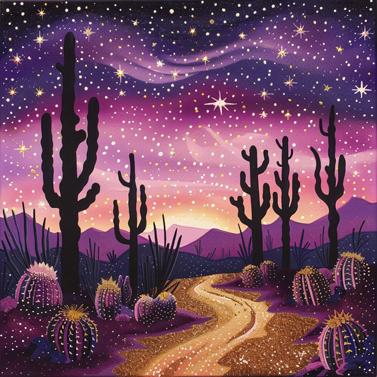 Scène désertique minimaliste avec cactus - Diamond Painting