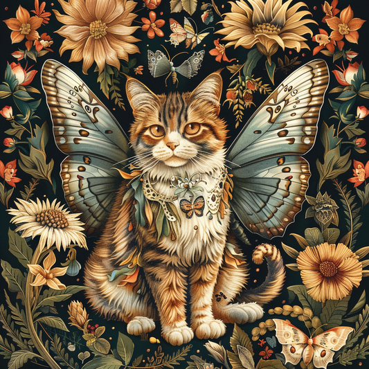 Katze mit Blumen - Diamantmalerei
