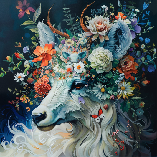 Fantasy Deer With Blossoms - Diamond Painting