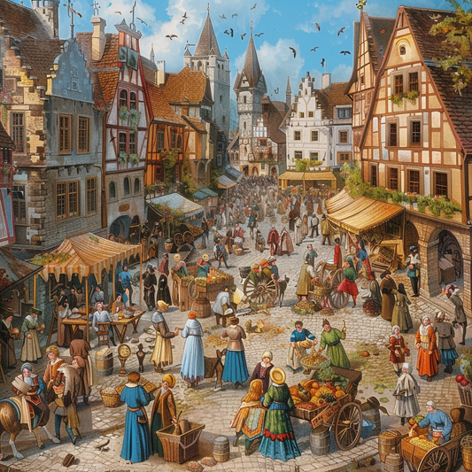 Old Town and People - Diamond Painting