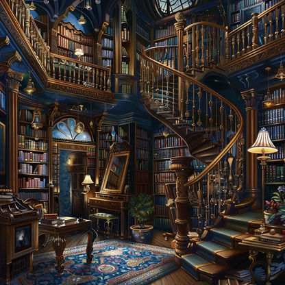 Fantasy-Zauberbuch-Bibliothek - Diamond Painting