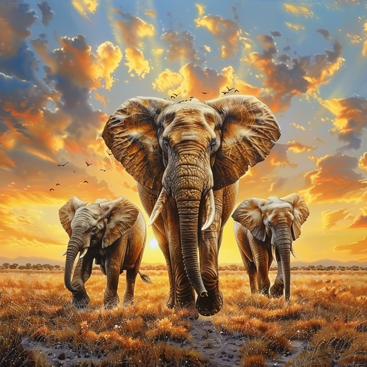 Dschungel-Elefantenfamilie - Diamantmalerei