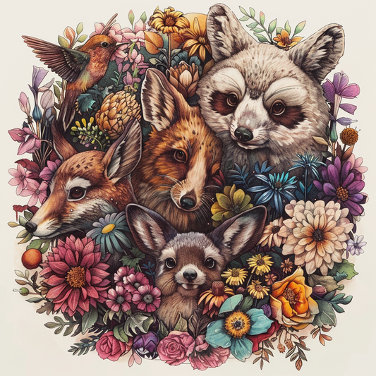 Fuchs und Blumen - Diamantmalerei