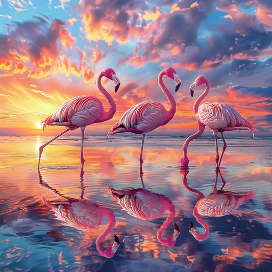 Flamingo Sonnenuntergang - Diamantmalerei