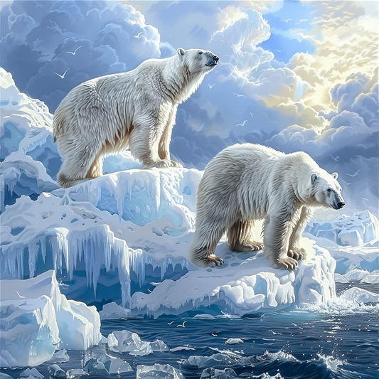 Ours polaire blanc marchant - Peinture au diamant