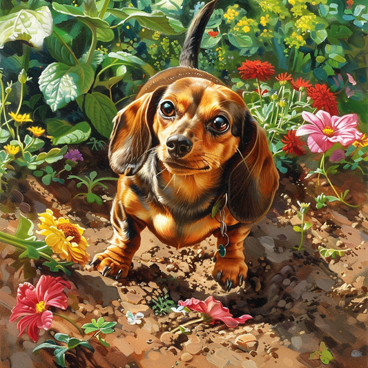 Flower and Dog - Diamond Painting
