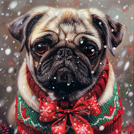 Black Pug Dog Christmas - Diamond Painting