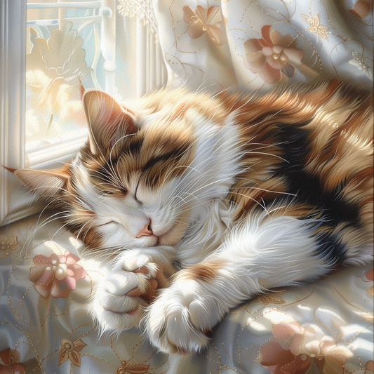 Red kitten sleeping on bed - Diamond Painting