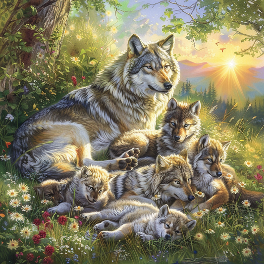 Famille de la forêt des loups - Peinture au diamant
